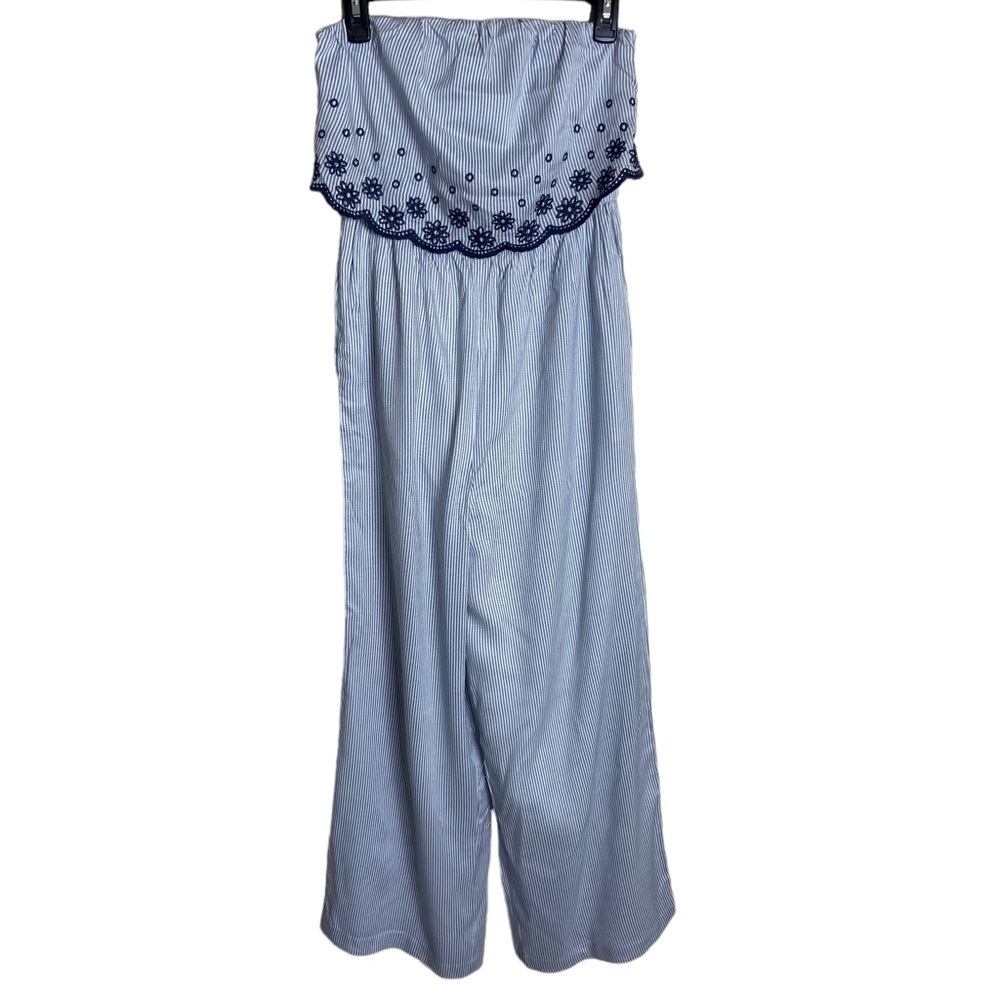 NEW Japna Strapless Blue/White Striped Strapless Jumpsuit size Medium - Picture 2 of 6